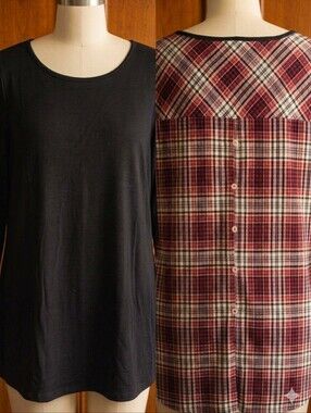 Ava James Black & Red Plaid Long-Sleeve Hi/Lo Tunic Size 1X